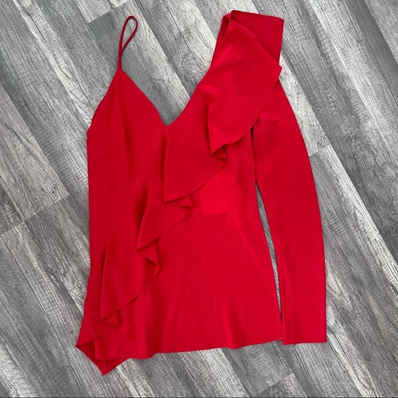 DIANE VON FURSTENBERG One Sleeve Red Blouse 100% Silk Size 0 - Picture 5 of 9